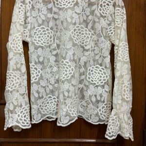 Korean Net Embroidered Top