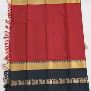 New Duck Butti Border Saree With Pom Po