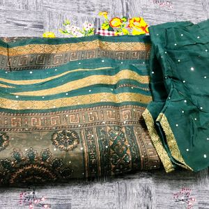 Bottle Green Saree With Blouse🍀