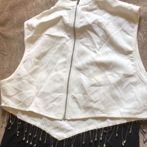 Women White Tassle Top