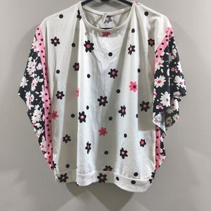 Butterfly Sleeve Top With Floral Print