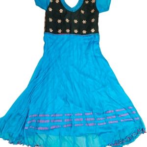 Blue Anarkali Top with Transparent Netted Hand