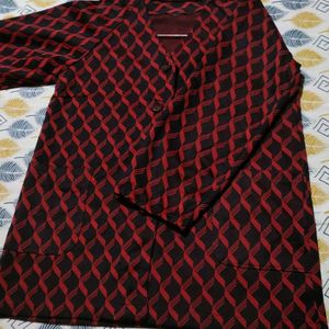 Black/Red Printed Polyester Blazer