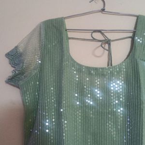 Sequenced Work Pista Green Kurti