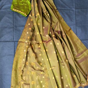 Beautiful Olive Green Saree with Blouse