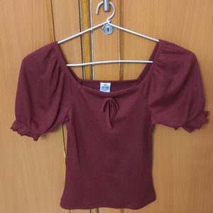 Maroon Ribbed Top