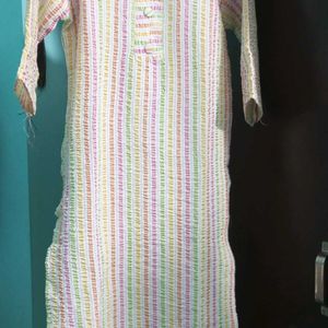 White Multi Stripe Kurti For Girls(XL)