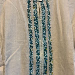 Pure Cotton White Kurti Light Embroidered