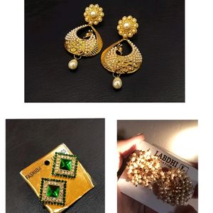 South Indian| Green Stone| Golden Earrings