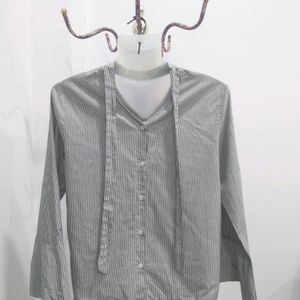 Stripy Back Tie Button Up Top