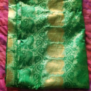 Green Saree With Golden Design