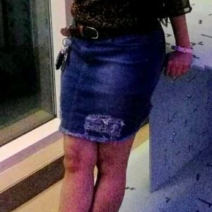 Denim Distressed Mini Skirt