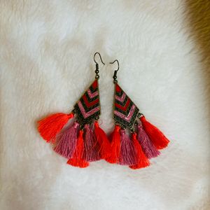 Pink Tassels Bohemian Earings