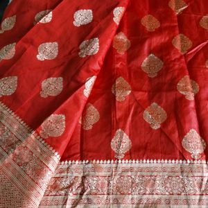 Red With Gold Zari Printed Saree (Women)