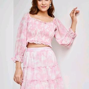 AND Pink Tie Dye Co-ord Set With Top Flared Skirt