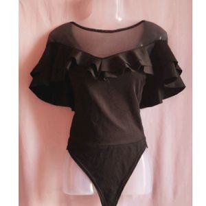 Beautiful Black Flared Bodysuit Top