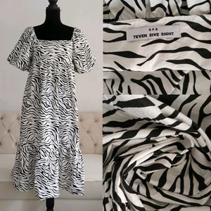 Zebra Print Puff Sleeve Dress