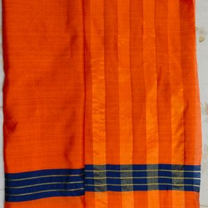 Traditional Orange With Green Blue Border Saree