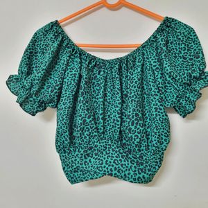 Green Leopard Print Crop Top XS-S