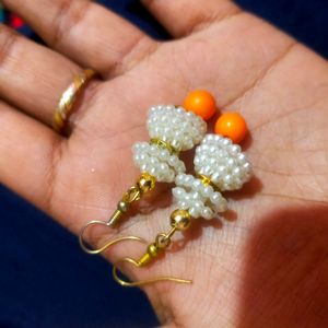 White and Orange Moti Earrings