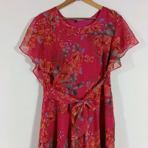 Rose Pink Printed Casual Dress (Women)