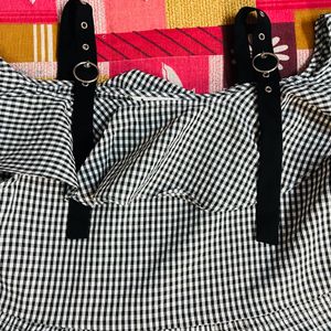 Black And White Check Off Shoulder Top