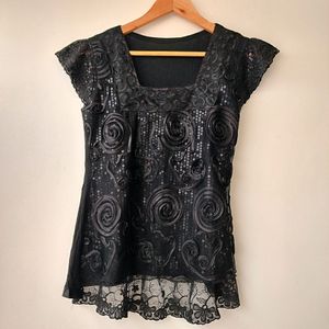 Black Designer Sequins Top Women