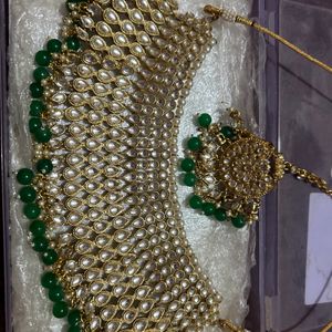 Elegant Green Bridal Set With Tikka