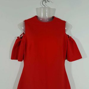 Red Cold Shoulder Partywear Dress For Women's