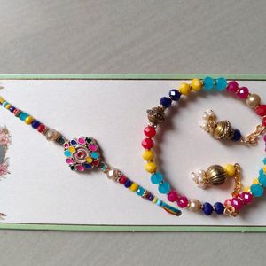 Rakhi for brother and Bhabhi Lumba set with multi