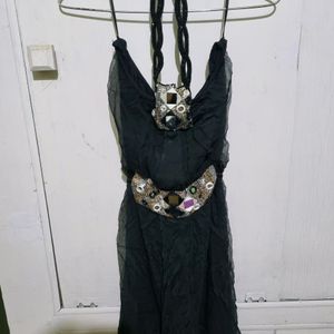 Stylish Black Front Tie Up Tube Dress