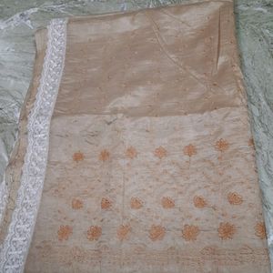 Beige Silk Saree With Embroidery Work