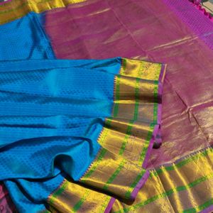 Blue And Pink Silk Saree