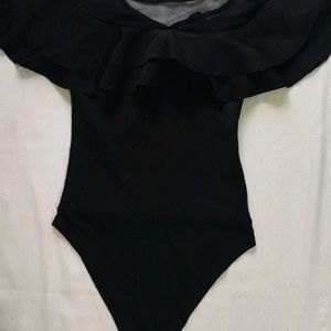 Black Off shoulder Padded Bodysuit Top