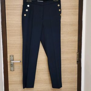 Original Mango Navy Blue Solid Cropped Trouser