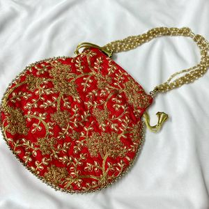 Red Embroidered Potli Bag