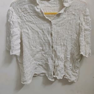 White Crinkled Crop Shirt By Only