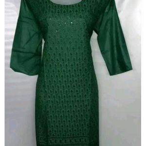 Green Chicken Kari Work Kurti