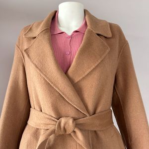 Beige Drop Shoulder Wrap Overcoat