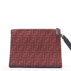 FENDI Zucca monogram red canvas leather zip Clutch