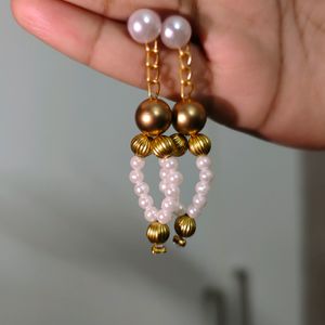 Combo Of 2 Earrings White And Gold Beaded