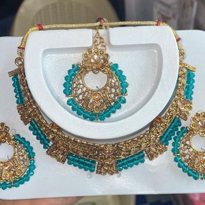 Sea Green Coloured Set With Maang Tikka