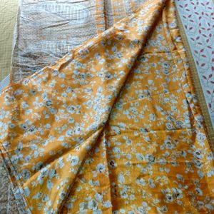 Golden yellow With Silver Silk Saree