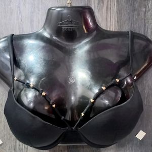 Black Heavy Padded Bikini Top With Golden Beeds