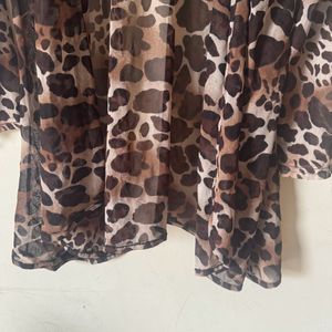 Animal Printed Collarless Longline Jacket