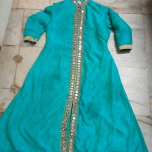 Green Kurti Mirror Work