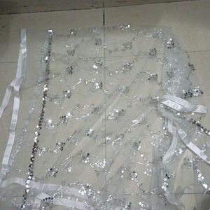 Women Embroidered White Dupatta