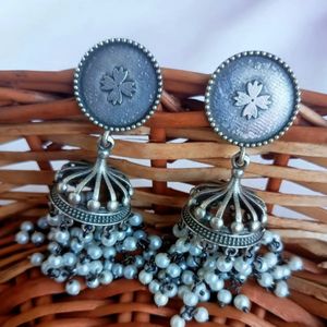 Silver Coin Pearl Jhumkas