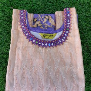 Lavender-orange Mix Color Kurti With Unstiched Han