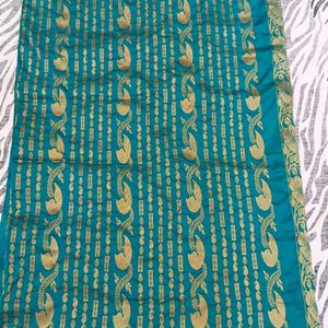 green colour gold shining saree